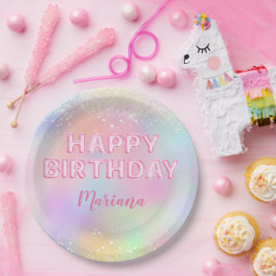 Assiettes En Carton Balle rose arc-en-ciel fête d'anniversaire