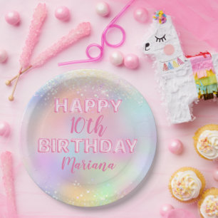 Assiettes En Carton Balle rose arc-en-ciel fête d'anniversaire