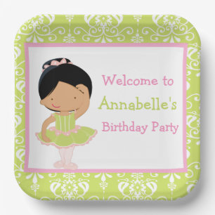 Assiettes En Carton Ballerina afro-américaine mignonne anniversaire