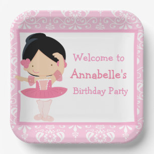 Assiettes En Carton Ballerina aux cheveux noirs mignons fête d'anniver