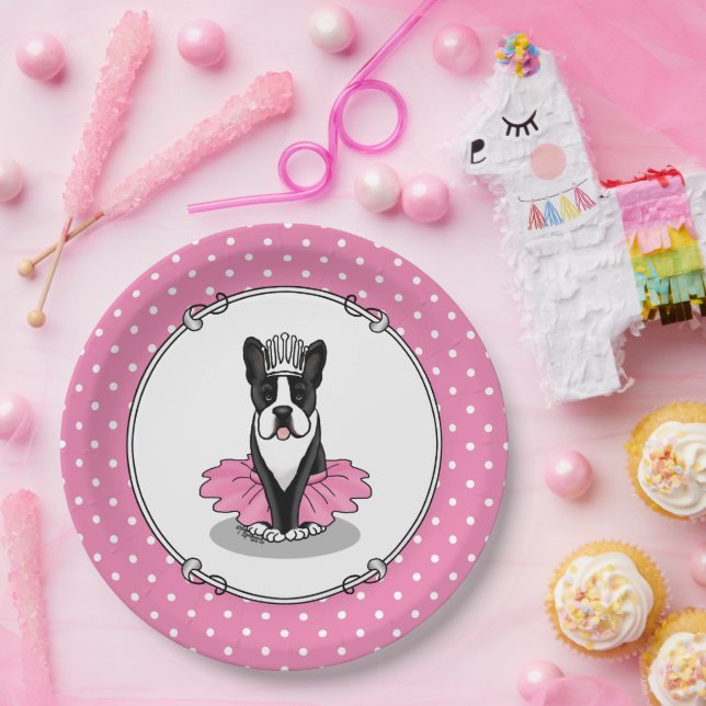 Assiettes En Carton Ballerina Ballet Princess Boston Terrier (noir) (Fête)