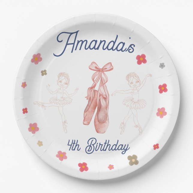 Assiettes En Carton Ballerina Ballet rose Motif Plaque papier d'annive (Devant)