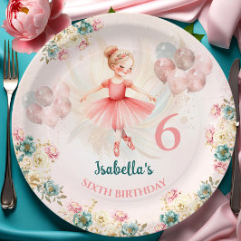 Assiettes En Carton Ballerina Blond rose Turquoise Floral Anniversaire