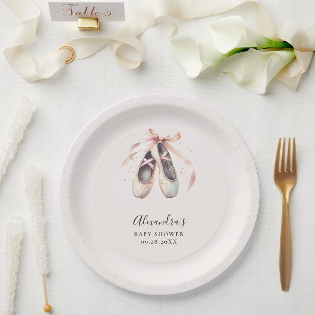 Assiettes En Carton Ballerina Chaussures Bow rose or bébé fille douche (Mariage)