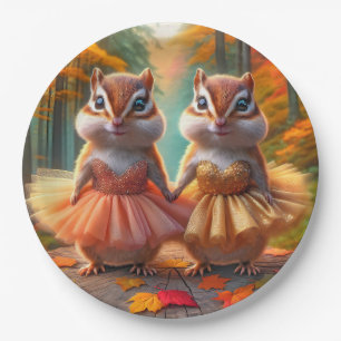 Assiettes En Carton Ballerina Chipmund sur une tige d'arbre d'automne