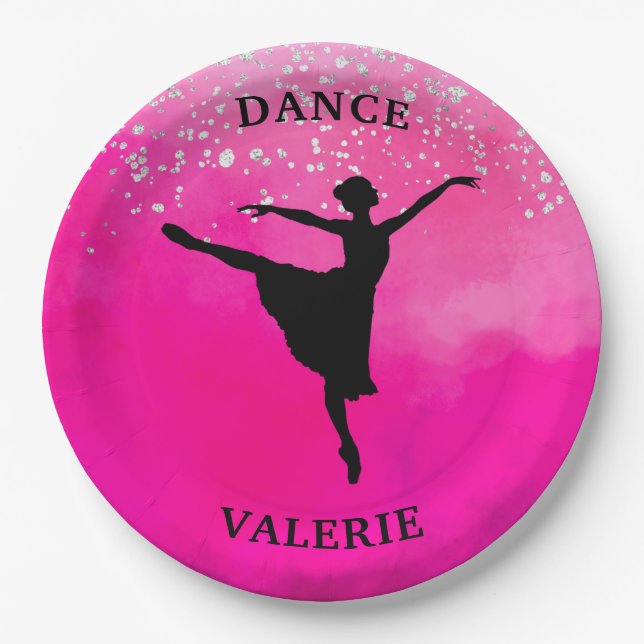 Assiettes En Carton Ballerina Dance Pink Ombre Sparkle (Devant)