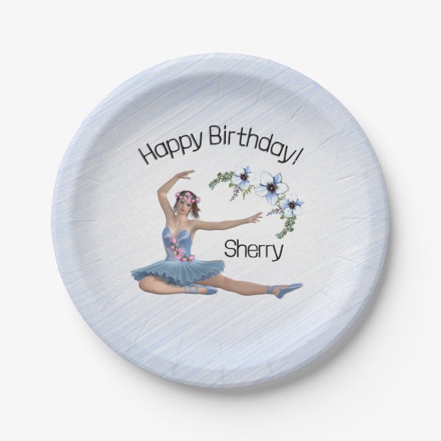 Assiettes En Carton Ballerina en Bleu Anniversaire (Devant)