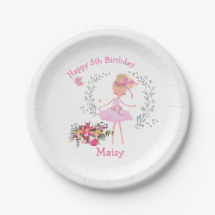 Assiettes En Carton Ballerina Floral Design fête d'anniversaire