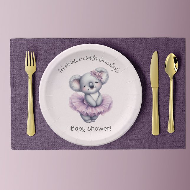 Assiettes En Carton Ballerina Koala Tutu Excitée Baby Girl Douche (Créateur téléchargé)