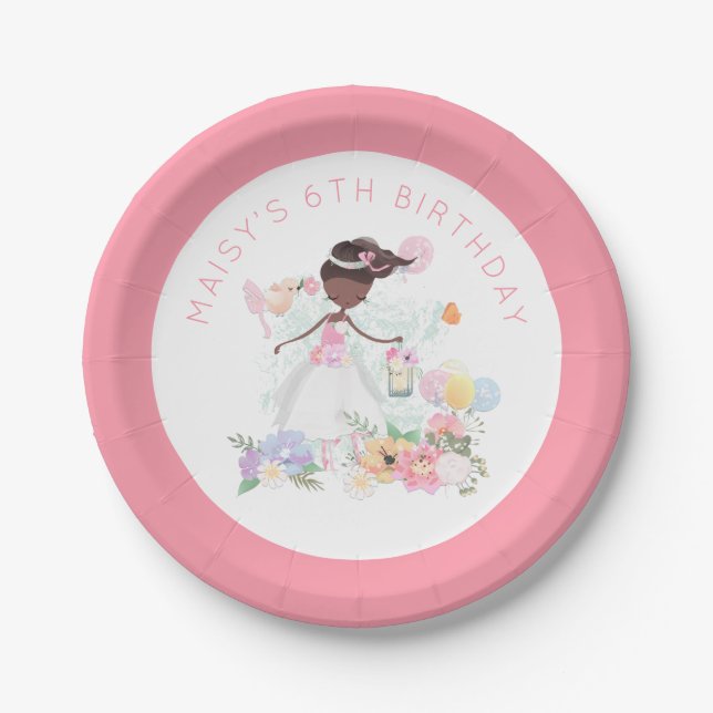 Assiettes En Carton Ballerina Nom 6e fête de fille anniversaire (Devant)