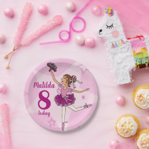 Assiettes En Carton Ballerina rose fille 8e anniversaire nom personnal