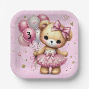 Assiettes En Carton Ballerina rose ours Parties scintillant ballon fêt