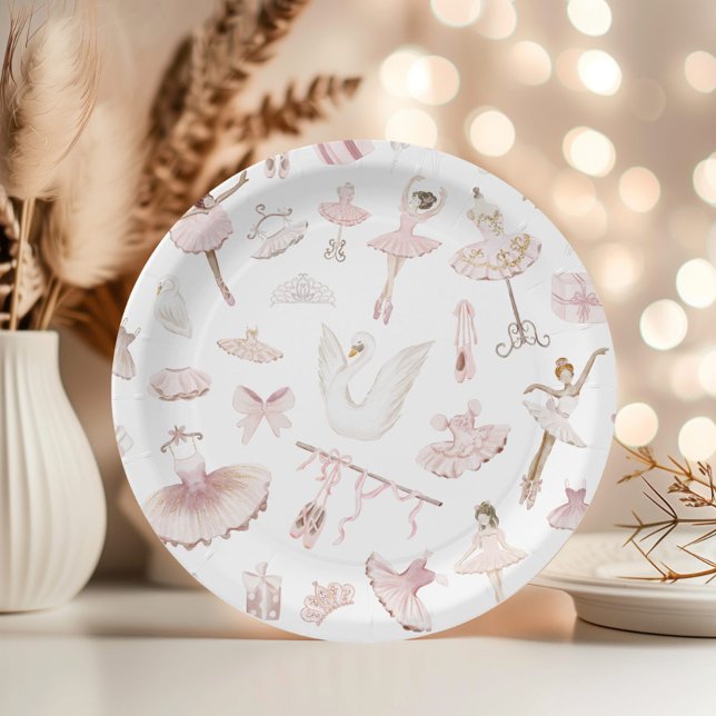 Assiettes En Carton Ballerinas aquarelle rose pâle fête d'anniversaire (Créateur téléchargé)