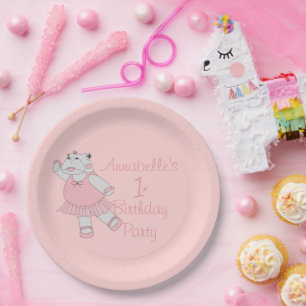 Assiettes En Carton Ballerine Hippo Illusima Rose Clair 1er Anniversai