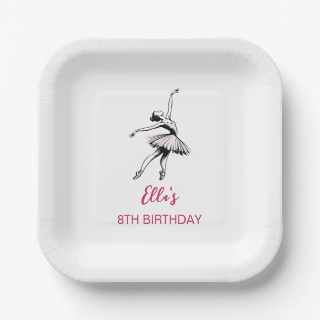 Assiettes En Carton Ballet Ballerina Fille de fête d'anniversaire (Recto)