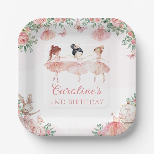 Assiettes En Carton Ballet rose Ballerina Plaques de papier d'annivers (Recto)