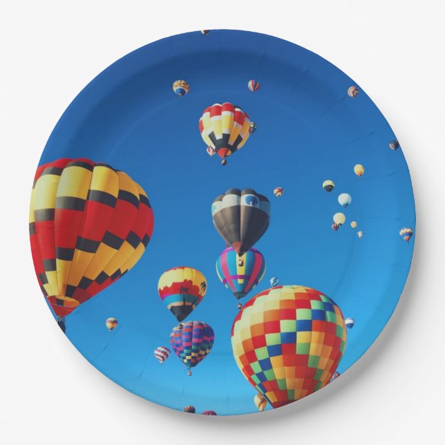 Assiettes En Carton Ballons à air chaud Ciel bleu (Devant)