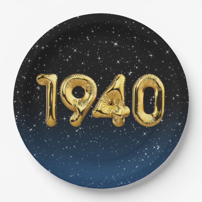 Assiettes En Carton Ballons Anniversaires 1940 En Étoiles Plaque Papie (Devant)