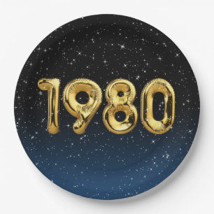 Assiettes En Carton Ballons Anniversaires 1980 En Étoiles