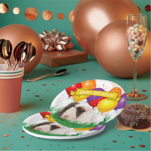 Assiettes En Carton Ballons blancs de partie de cobaye de joyeux