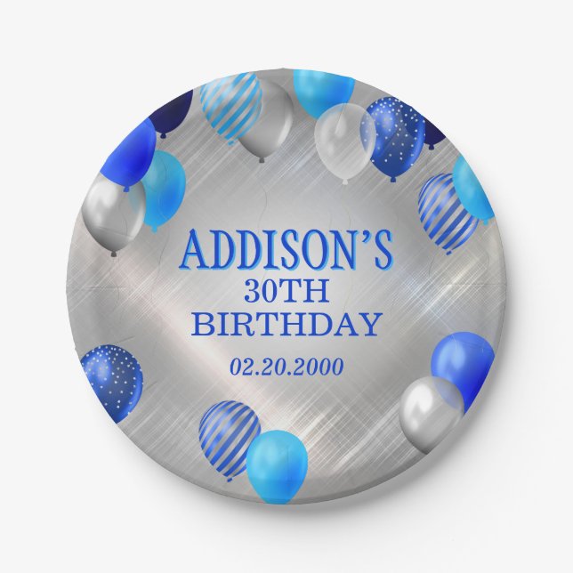 Assiettes En Carton Ballons Bleus Anniversaires (Devant)