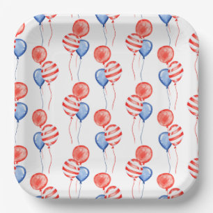 ASSIETTES EN CARTON BALLONS BLEUS BLANCS ROUGES PATRIOTIQUES