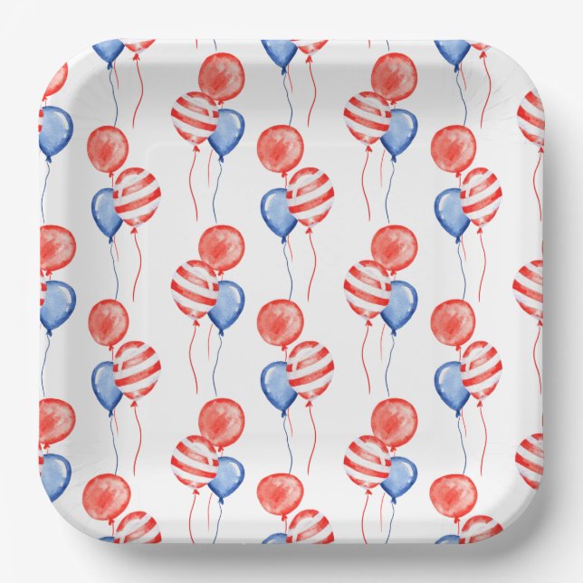 ASSIETTES EN CARTON BALLONS BLEUS BLANCS ROUGES PATRIOTIQUES (Recto)