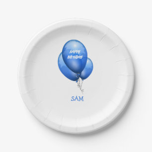 Assiettes En Carton Ballons bleus personnalisés Anniversaire