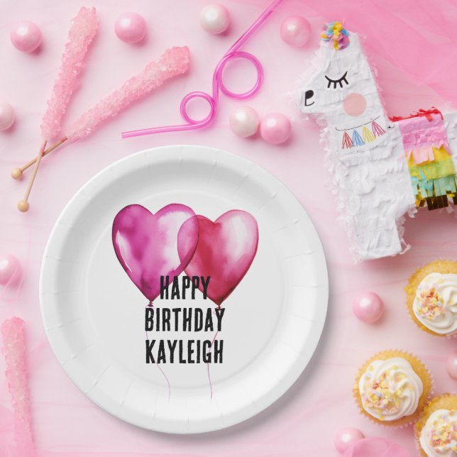 Assiettes En Carton Ballons Coeur Rose Blanc Anniversaire (Fête)