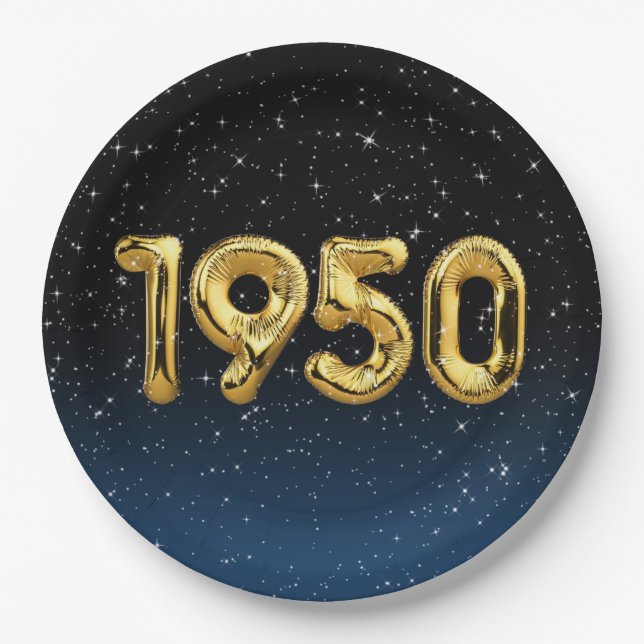 Assiettes En Carton Ballons D'Anniversaire 1950 En Étoiles (Devant)