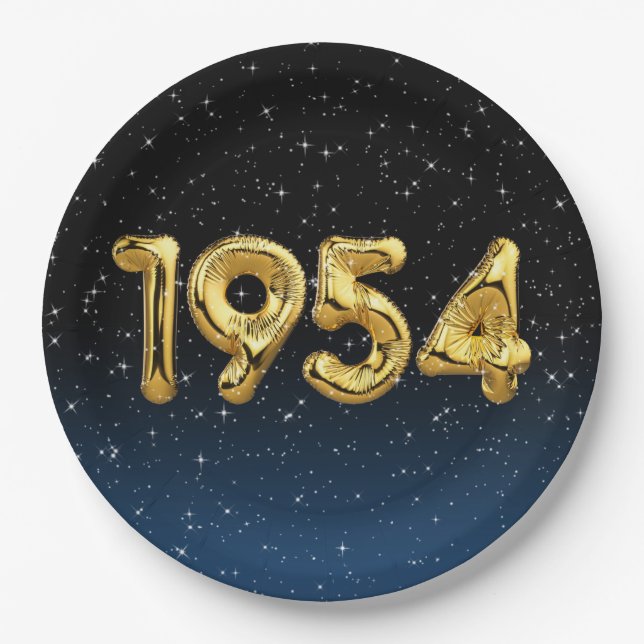 Assiettes En Carton Ballons D'Anniversaire 1954 En Étoiles (Devant)