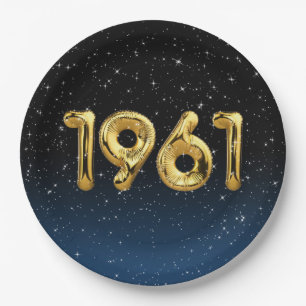 Assiettes En Carton Ballons D'Anniversaire 1961 En Étoiles