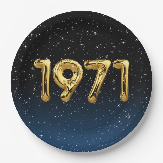 Assiettes En Carton Ballons d'anniversaire 1971 Dans les étoiles (Devant)