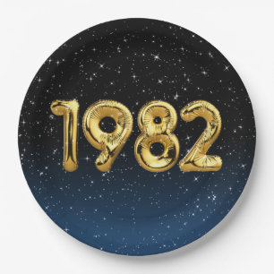 Assiettes En Carton Ballons D'Anniversaire 1982 En Étoiles