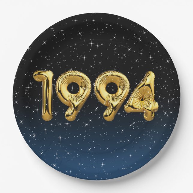Assiettes En Carton Ballons D'Anniversaire 1994 En Étoiles (Devant)