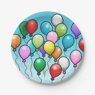 Assiettes En Carton Ballons d'anniversaire colorés