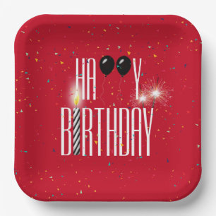 Assiettes En Carton Ballons d'anniversaire noirs et parklers