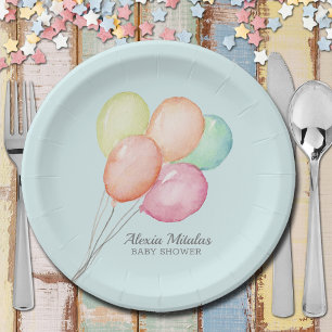 Assiettes En Carton Ballons d'aquarelle sur Baby shower bleu