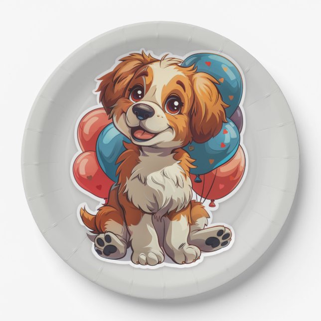 Assiettes En Carton Ballons de chien souriant mignon Plaque de papier  (Devant)