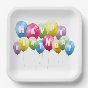 Assiettes En Carton Ballons de fête d'anniversaire en blanc