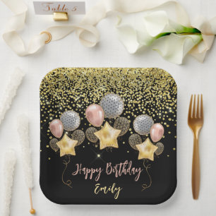 Assiettes En Carton Ballons de fête d'anniversaire Gold Parties scinti