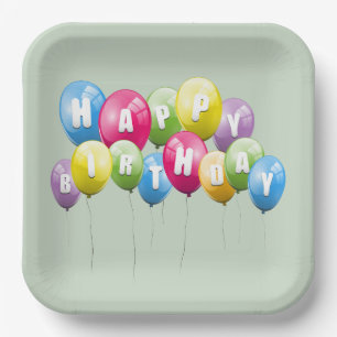 Assiettes En Carton Ballons de fête d'anniversaire sur Sage Green