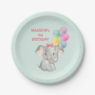 Assiettes En Carton Ballons de fête des éléphants mignons Anniversaire