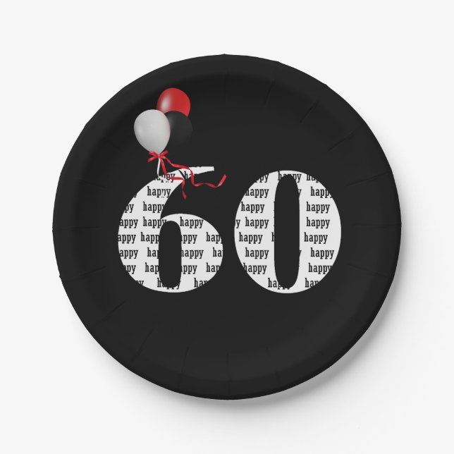 Assiettes En Carton Ballons de fête du 60e anniversaire (Devant)