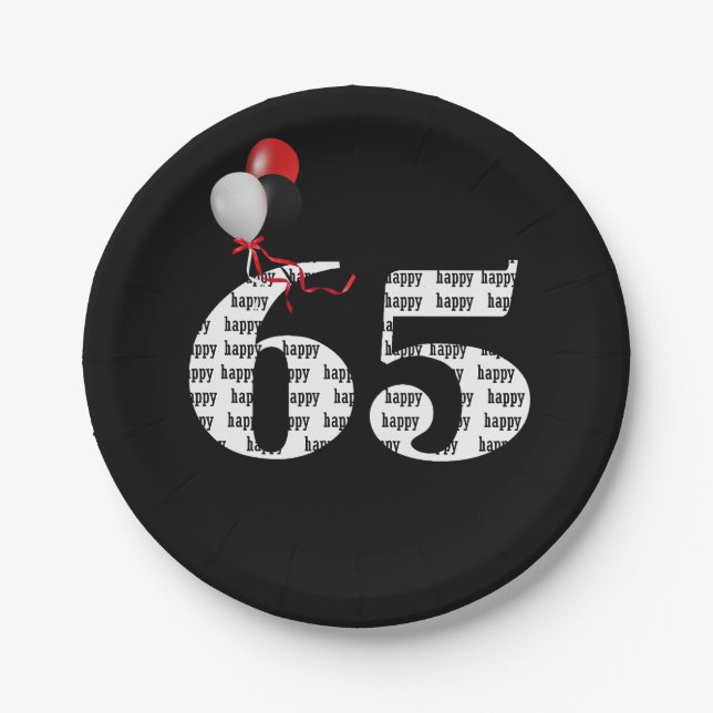 Assiettes En Carton Ballons de fête du 65e anniversaire (Devant)