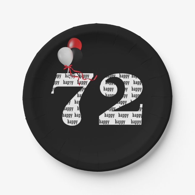 Assiettes En Carton Ballons de fête du 72e anniversaire (Devant)