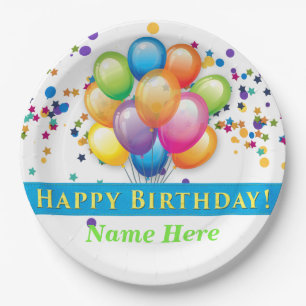 Assiettes En Carton Ballons de joyeux anniversaire - PERSONNALISER de