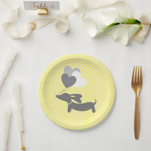 Assiettes En Carton Ballons de tôles Jaunes Dachshund (Mariage)