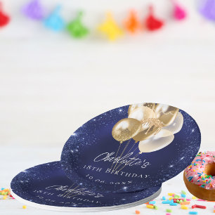 Assiettes En Carton Ballons d'or à parties scintillant bleue marine
