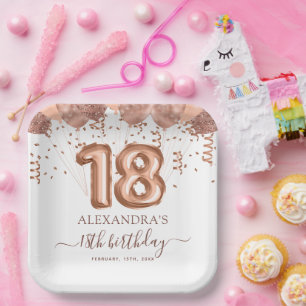Assiettes En Carton Ballons d'or rose 18ème anniversaire